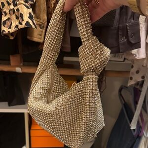 Madison West Gold Crystal Embellished Knot-Handle Women’s Evening Bag